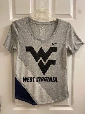 Women's Nike WVU T Shirt Medium Grey Black Blue West Virginia Mountaineers